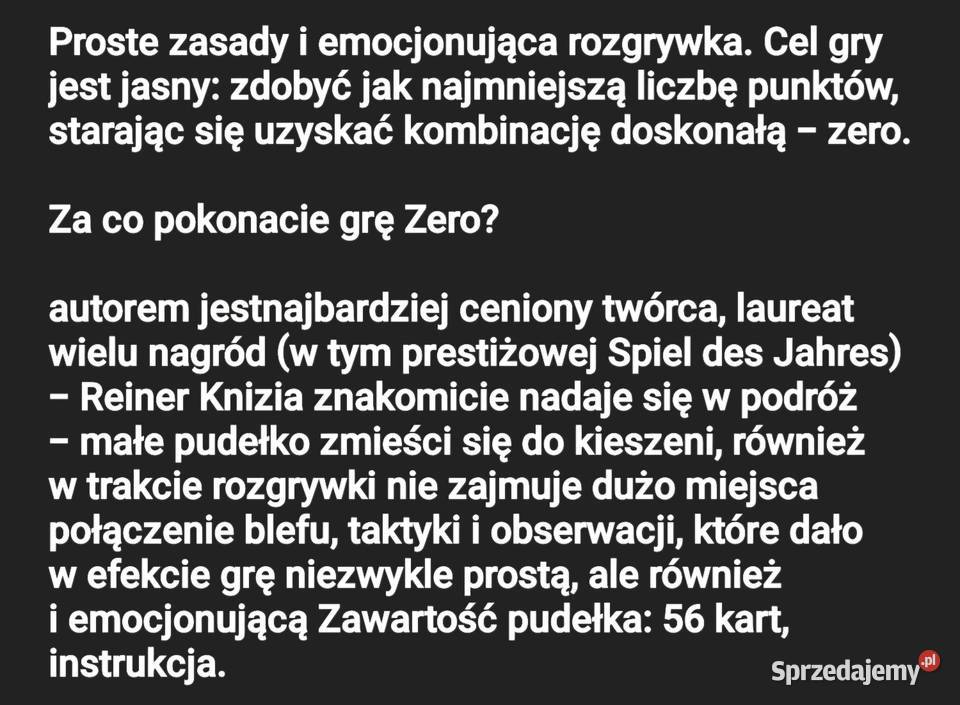 Zero gra karciana Łódź sprzedam