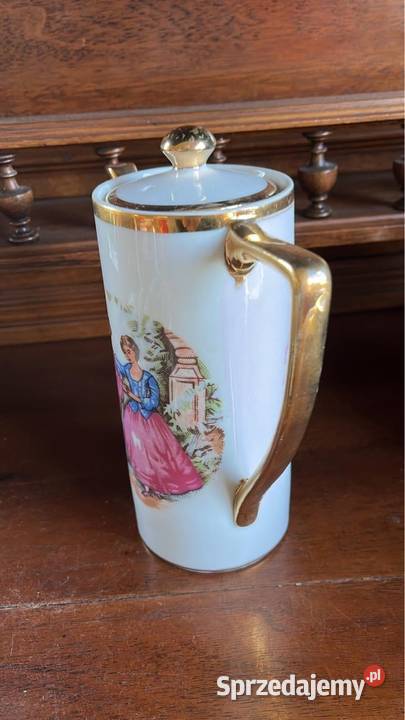 Dzbanek do kawy ze scenkami dworskimi Złocony Porcelana i szkło