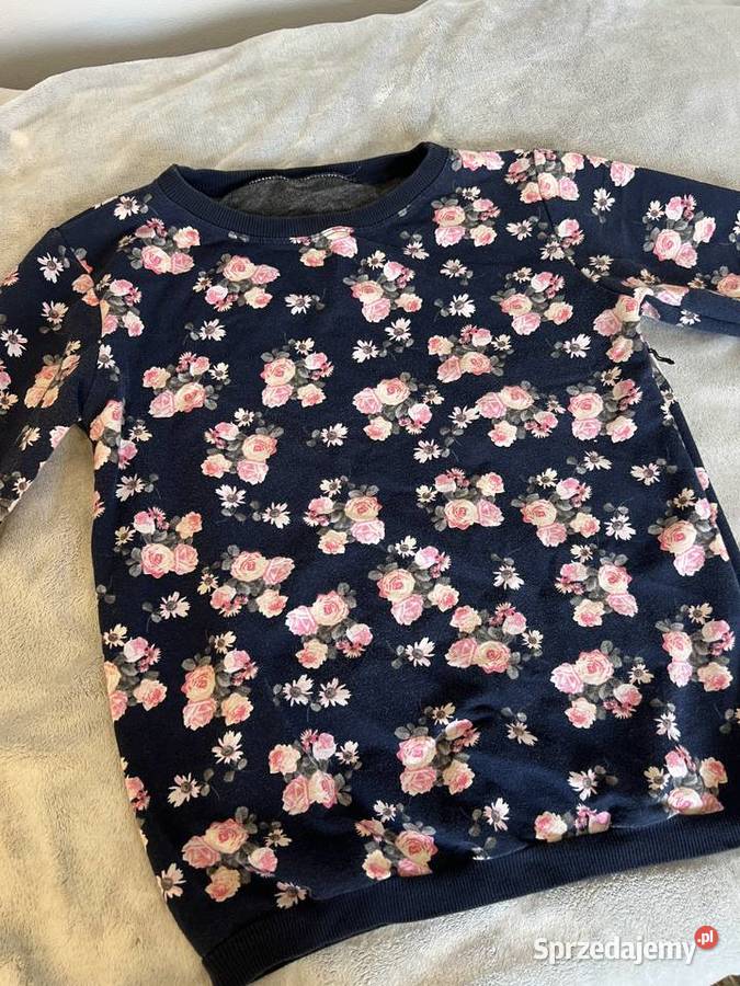 Sweter bluzka bluza granatowa w kwiaty kwiatki Jasło