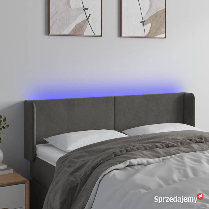 Zagłówek do łóżka z LED ciemnoszary 147x16x7888 mazowieckie Warszawa