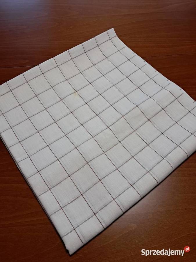 Obrus lniany biały w brązową kratkę 150 x 150 do Kraków
