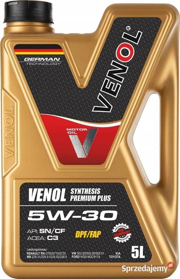 Olej VENOL Synthesis Premium Plus SN CF 5W30 C3 łódzkie Sieradz