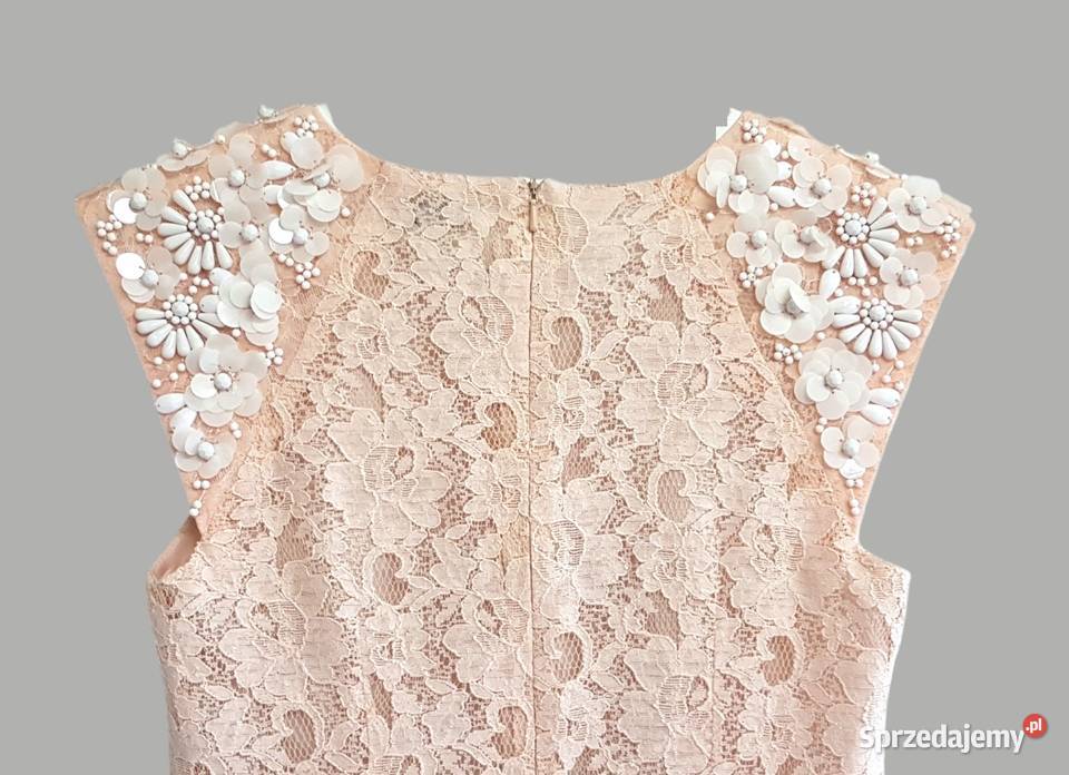 Damska sukienka koronkowa pudrowy róż na