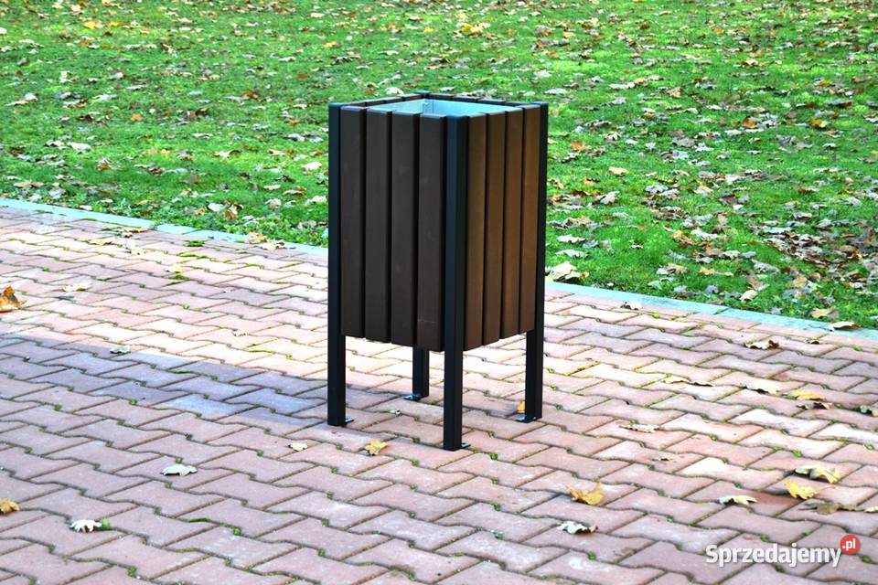 Kosz stalowy na śmieci miejski uliczny drewniany Kraków