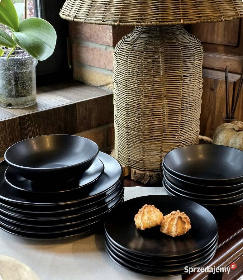 Promocja 139 Zestaw 18 sztuk talerzy czarny mat śląskie Zabrze