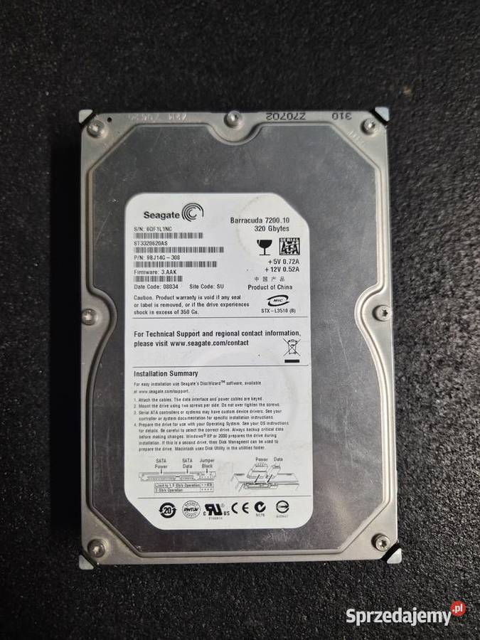 Dysk HDD 320GB Seagate Barracuda 7200110 SATA Ruda Śląska