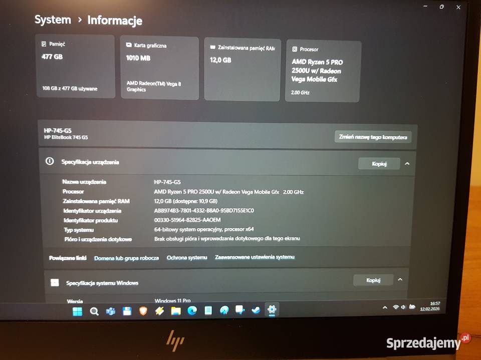 HP EliteBook 745 G5 Ryzen 5 12GB RAM 512GB SSD HP/Compaq