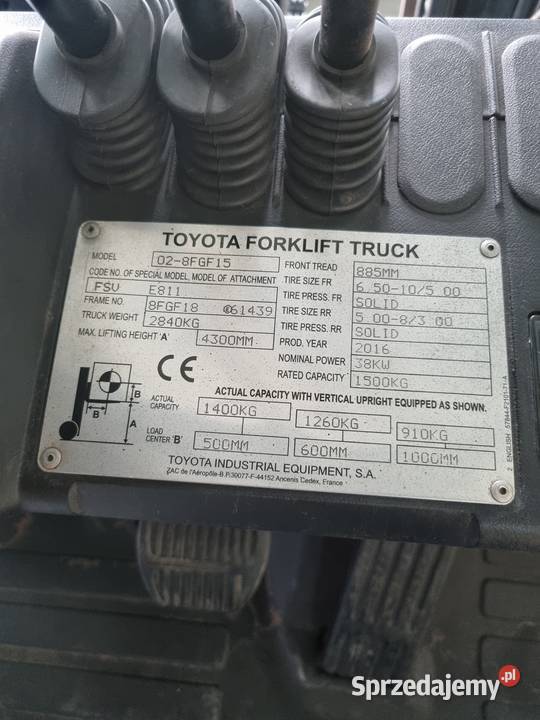 Wózek widłowy 8FGF15 Toyota 2016r 43m przesuw Siedlce