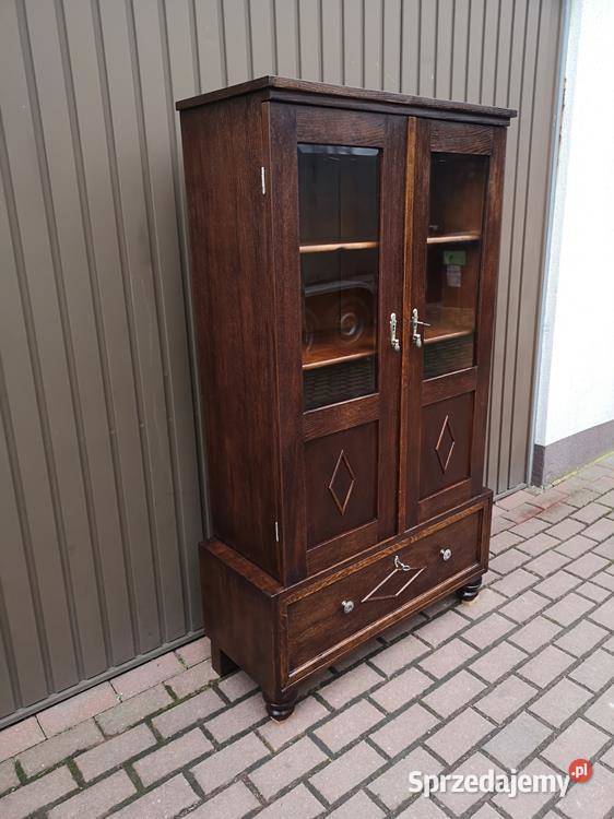 Witryna Biblioteka Serwantka Dębowa Stara Antyk Swarzędz