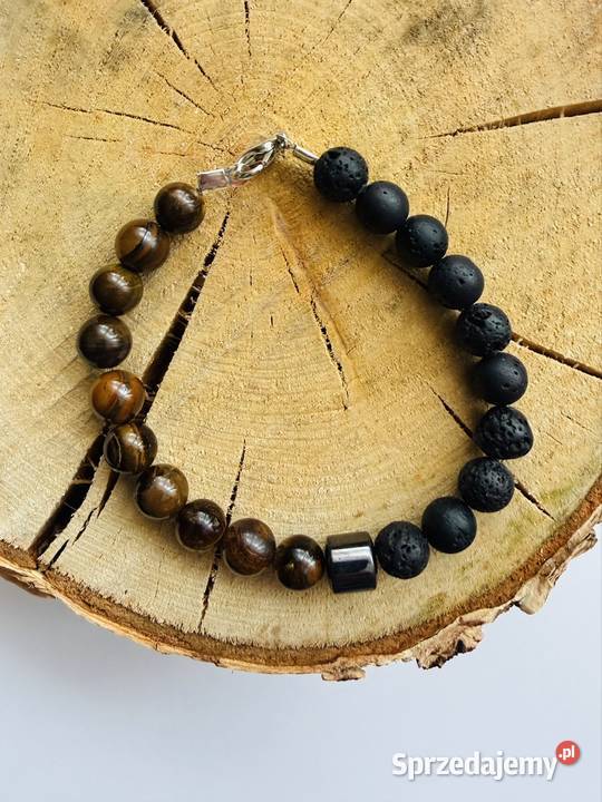 Bransoletka z kamienia lawy hematytu tygrysiego Łomża