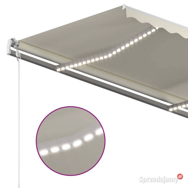 Ręcznie zwijana markiza z LED 4x3 m kremowa Markizy i osłony Warszawa