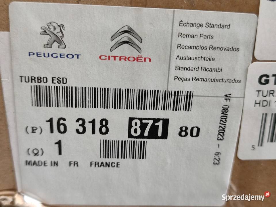 TURBINA CITROEN PEUGEOT 15 HDI 2017 1631887180 sprzedam