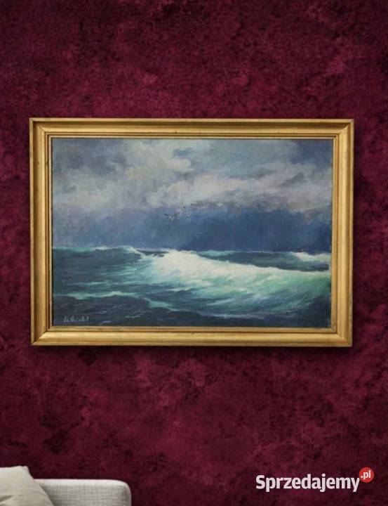 PEJZAŻ MORSKI OLEJ NA PŁÓTNIE Sygnowany Pabianice