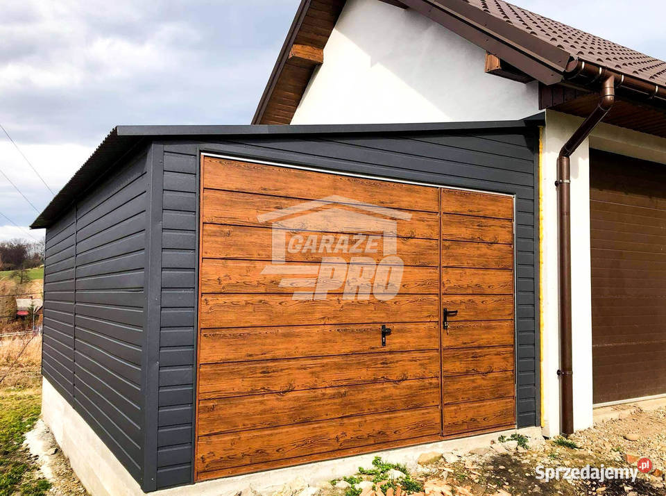 Garaz blaszany 35x6 Brama uchylna z drzwiami Łódź