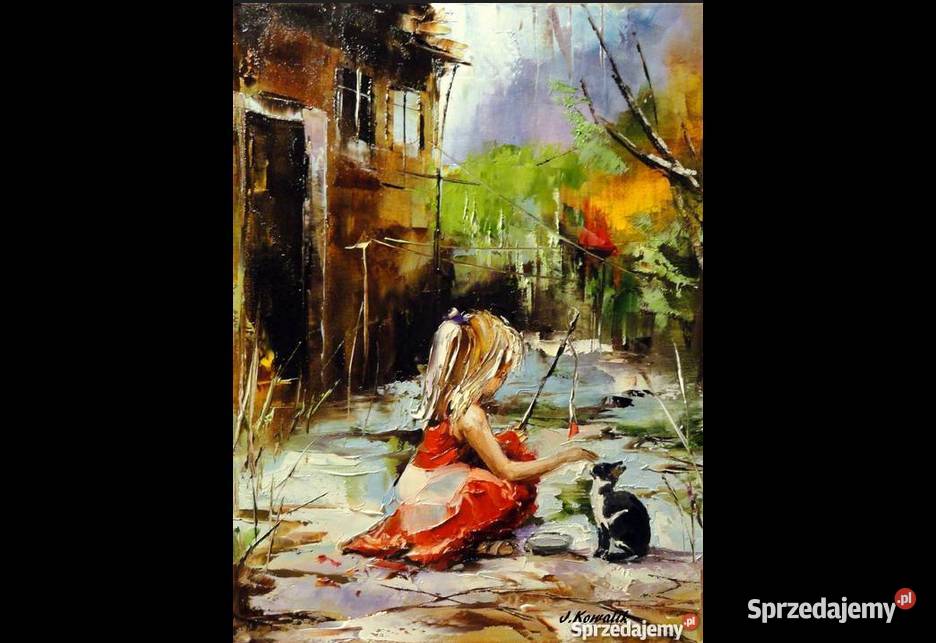 Zabawa Obraz olejny 30x40 kotek dziewczynka Warszawa