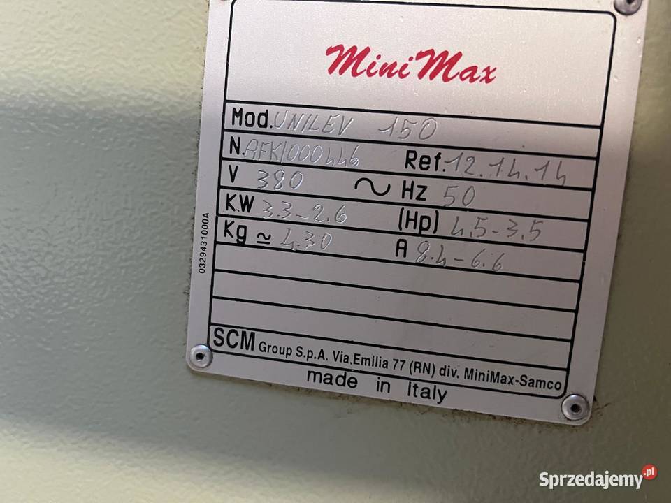 Szlifierka krawędziowa Minimax Unilev 150  Juszczyn sprzedam