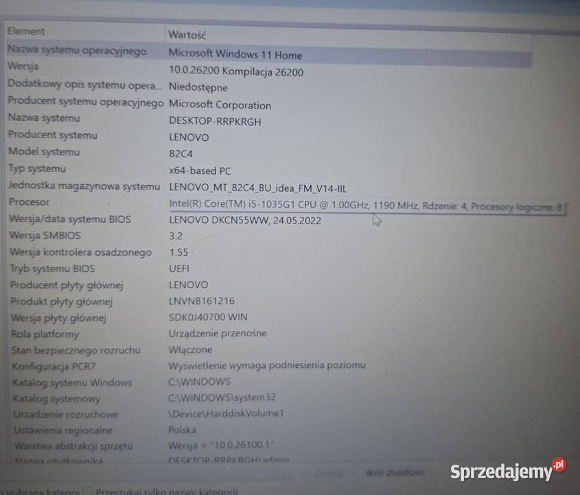 Laptop Lenovo V14IIL i51035G1 Windows 11 Home mazowieckie Małkinia Górna