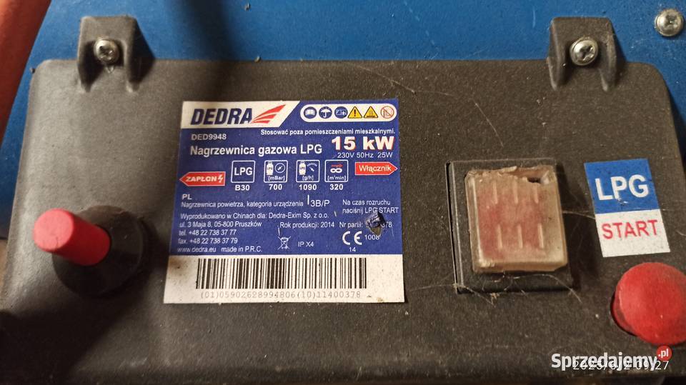 Nagrzewnica gazowa Dedra 15 kW z przewodem Kłodawa