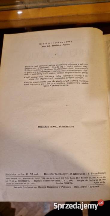 Preparatyka organiczna 1954 Państwowe Katowice