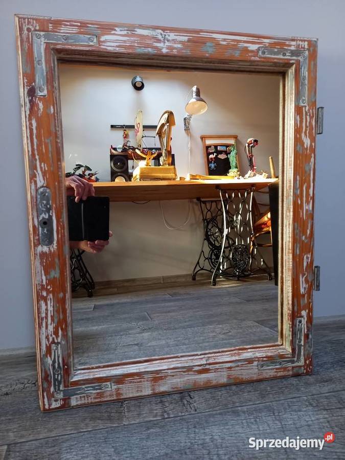 Lustro vintage stare okno drewniane ramka Rawicz