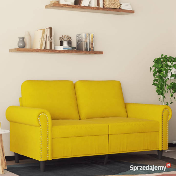 Sofa 2osobowa żółta 120 tapicerowana aksamitem sprzedam