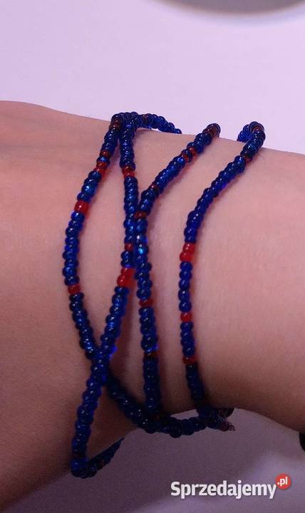 Niebiesko czerwona bransoletka handmade koraliki Warszawa