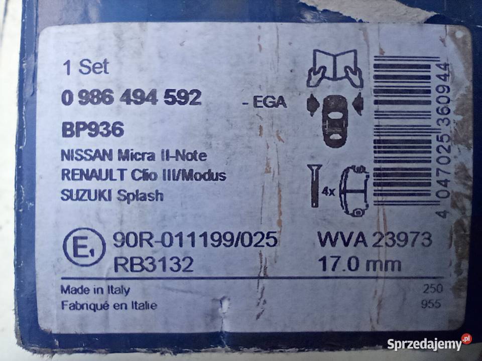 Bosch klocki hamulcowe nowe BP936 małopolskie Iwanowice Dworskie