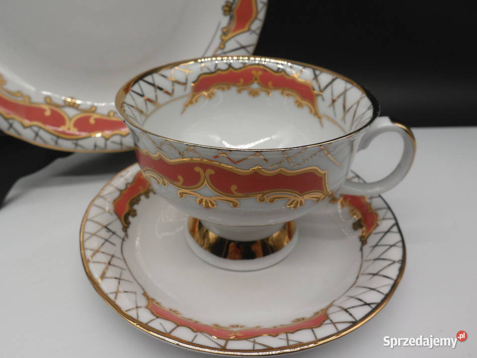 Porcelana CHODZIEŻ Trio Śniadaniowe Koral Złoto Raszków