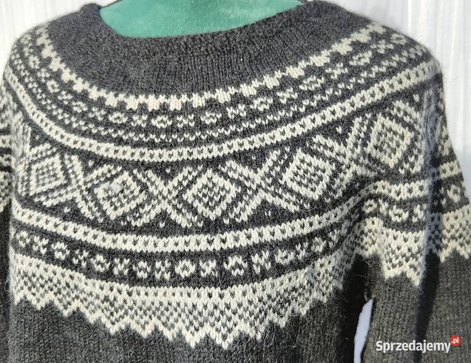 Duży sweter wełniany wełna szary ciemny
