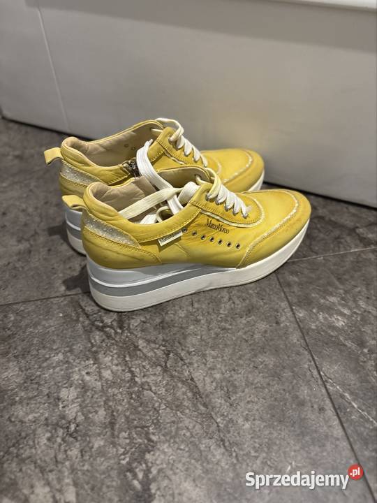 Żółte koturny skórzane Marco Moreo Milano żółte Szwedy sprzedam