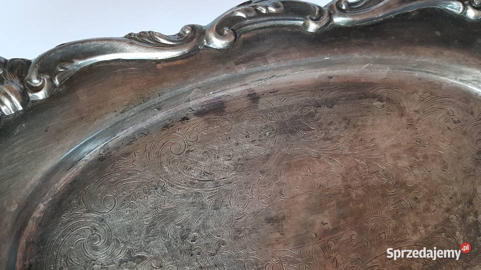 Stara metalowa sygnowana platerowana taca tacka śląskie Dąbrowa Górnicza