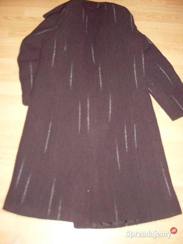 płaszcz gruby zimowy 44 46 ocieplany długi fioletowy