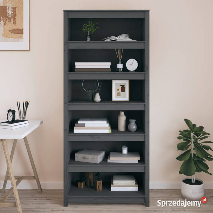 Regał na książki szary 80x35x183 lite drewno Warszawa