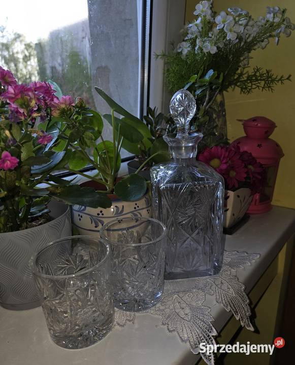 Kryształowa karafka plus 2 szklanki do whisky