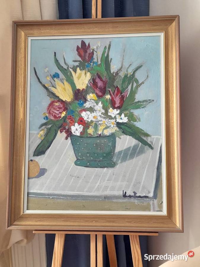 Kwiaty martwa natura obraz olejny płótno Iłża