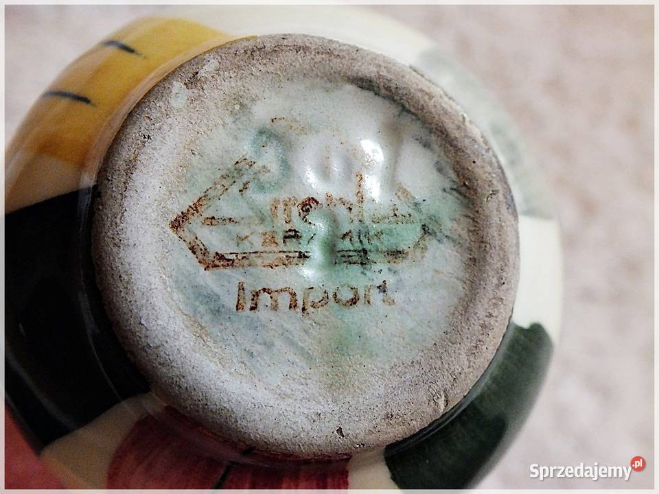 Stary kolorowy wazonik ceramiczny Sygnowany z Żary