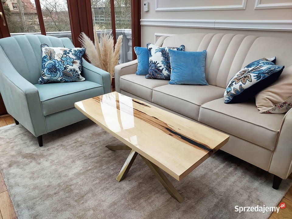 Stolik kawowy z plastra drewna glamour złoty Warszawa