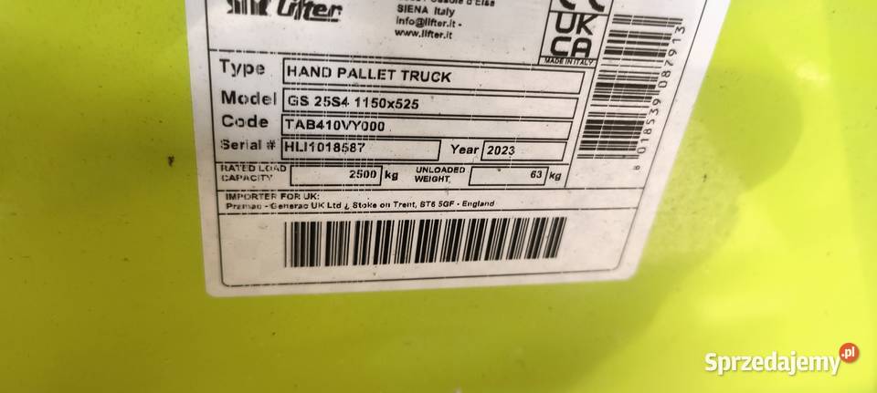 Paleciak wózek paletowy Pramag lifter 2500 115 Kielce