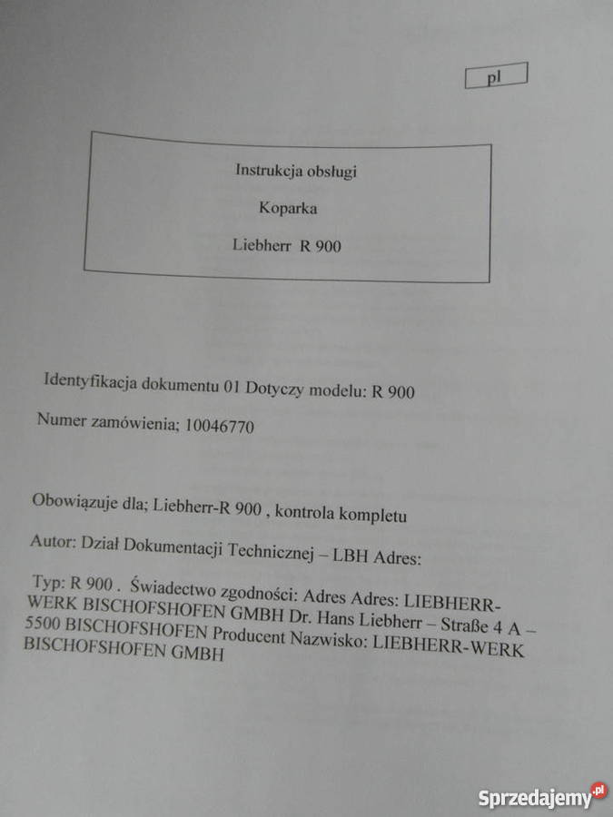 dtr instrukcja obsługi koparka liebherr r900 i Pozostałe zachodniopomorskie Szczecin sprzedam