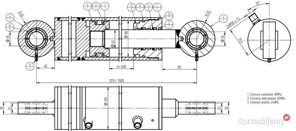 SIŁOWNIK HYDR SMT2MF 90x45 Skok 490mm Lewy 325 Hydraulika Solec Kujawski