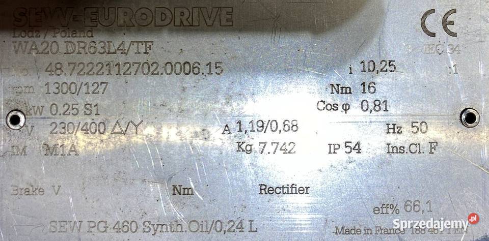 motoreduktor przekładnia 025kW 127obr 3fazowy Elektryczne kujawsko-pomorskie Pigża