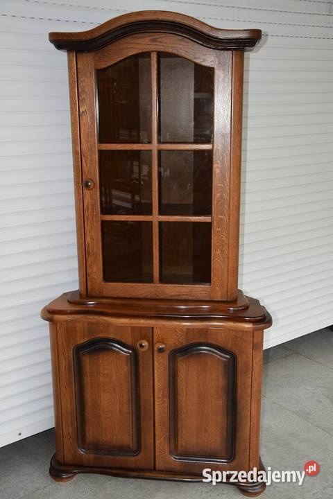 witryna narożna dębowa nowa Kredensy i witryny