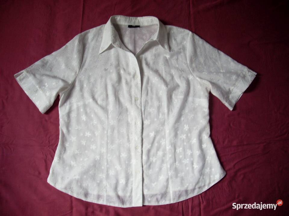 Biała koszula bluzka wytłaczany wzór Bawełna 44 krótki Bluzki i koszule małopolskie Nowy Sącz