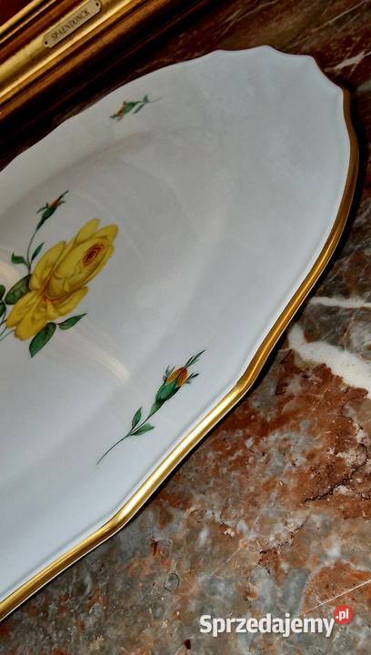 Miśnia Meissen duża patera na ciasto żółta róża biały lubelskie Sadurki sprzedam