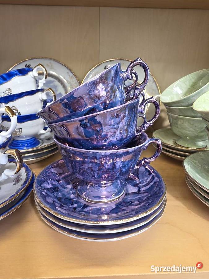 Filiżanka ze spodkiem kilie granatowy 200 ml Wałbrzych