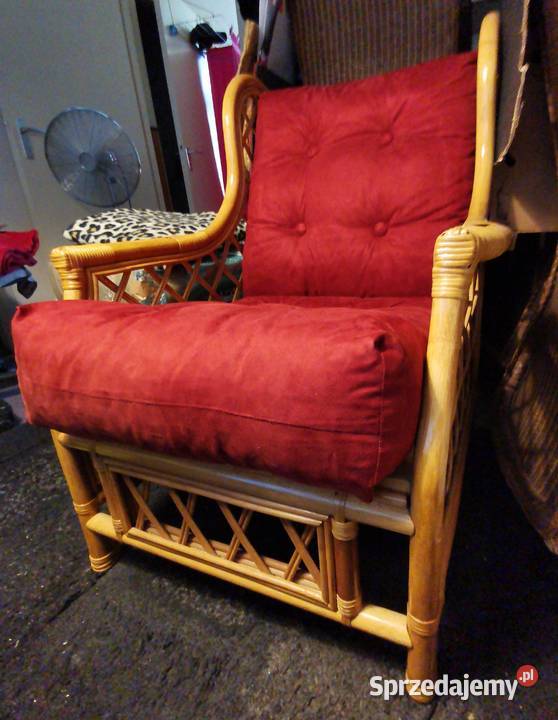 Duży piękny wygodny Fotel jasny RATTAN Grube 54cm Łask sprzedam