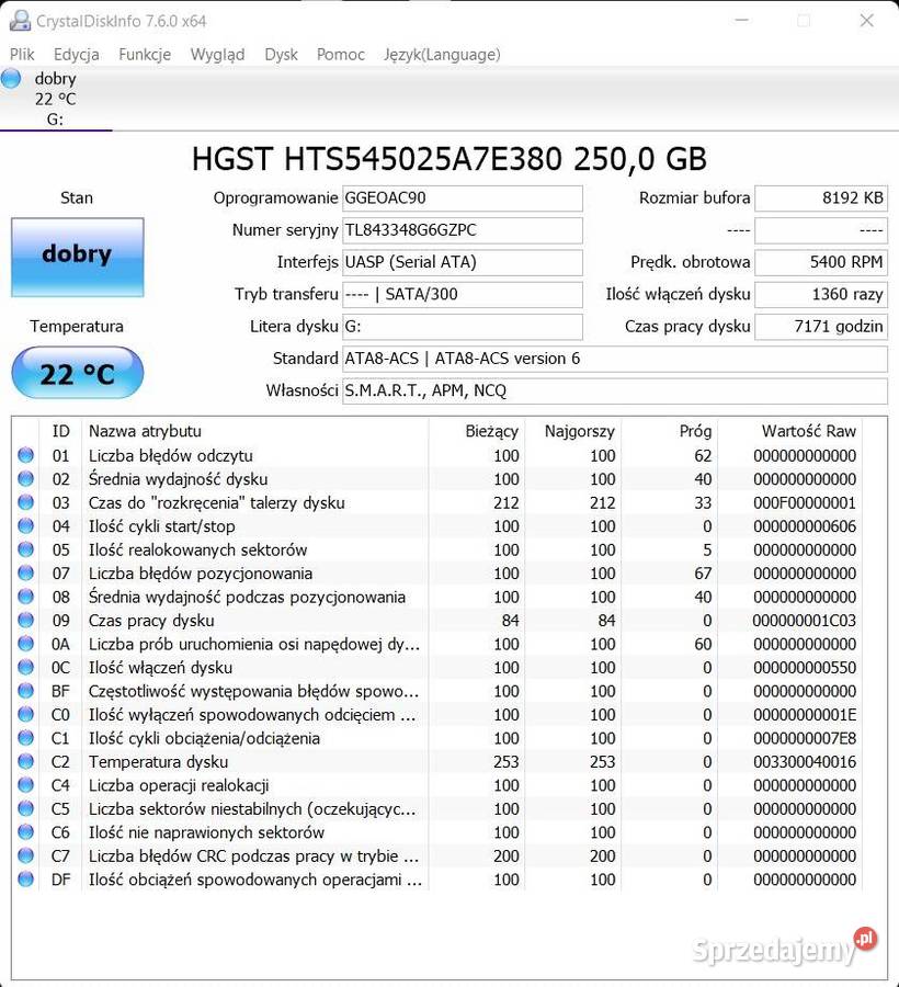 HGST HDD 250GB JAPAN z Panasonica CFD1 Dyski sprzedam