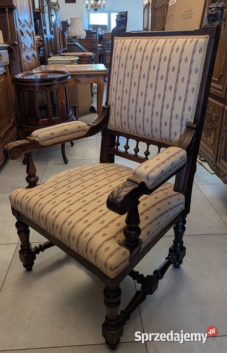 Piękny dębowy fotel neorenesansowysklep Dąbrowa Dąbrowa Górnicza