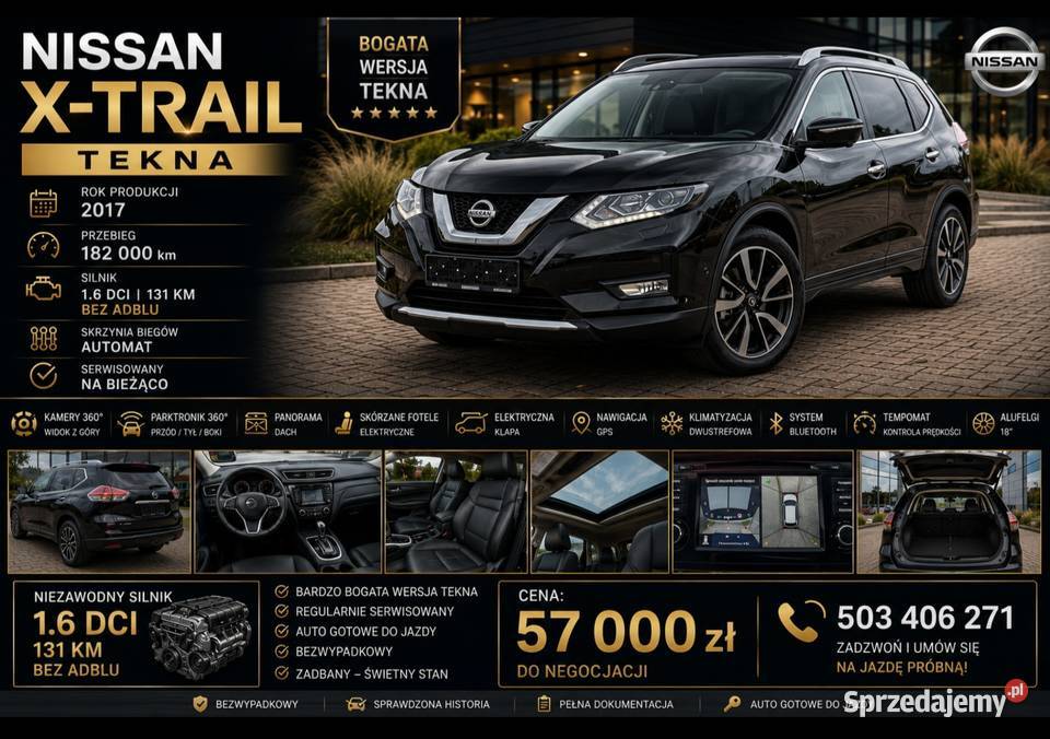 Nissan XTrail TEKNA 2017 silnik 16 Diesel bez Trzebiatów