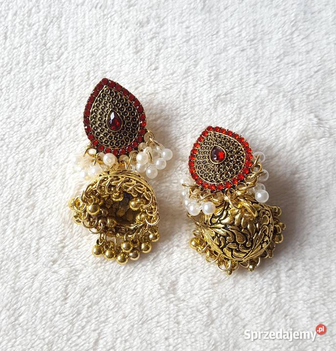 Duże kolczyki jhumki jhumka złoty kolor czerwone zachodniopomorskie Szczecin